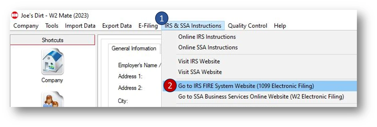 Go to IRS FIRE System Website